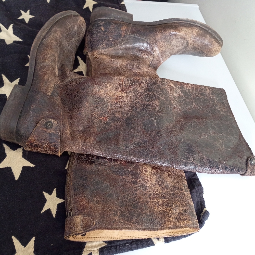 Vintage Y2K Frye Tall Leather Distressed Knee High Boots 10 Like New Zip Up